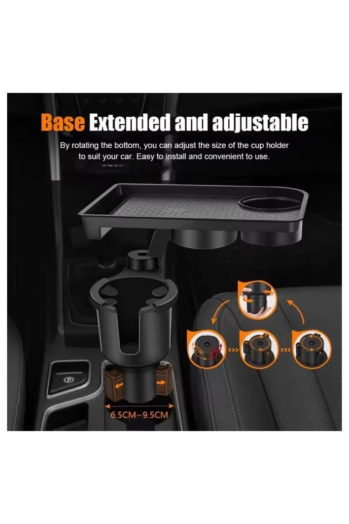 أف بي سي حامل الأكواب للسيارة مع طبق توسيع – طاولة سيارة متعددة الوظائف بتدوير 360 درجة، قاعدة قابلة للتعديل وطبق قابل للإزالة – منظم الأكواب للسيارة لوجبات خفيفة والمشروبات والهاتف – ملحق سفر ورحلات بالسيارة - Image 4