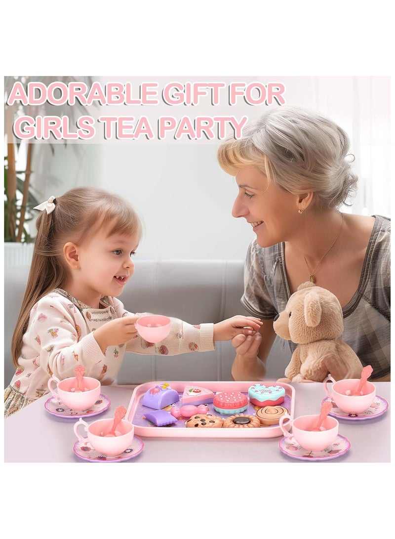 Tea Set for Little Girls, Birthday Gift for Age 3+ Years Old, Toddler Toys Tea Party Set for Little Girls, Princess Kids Kitchen Pretend Toy with Tin Tea Set, Desserts  Carrying Case - Image 3