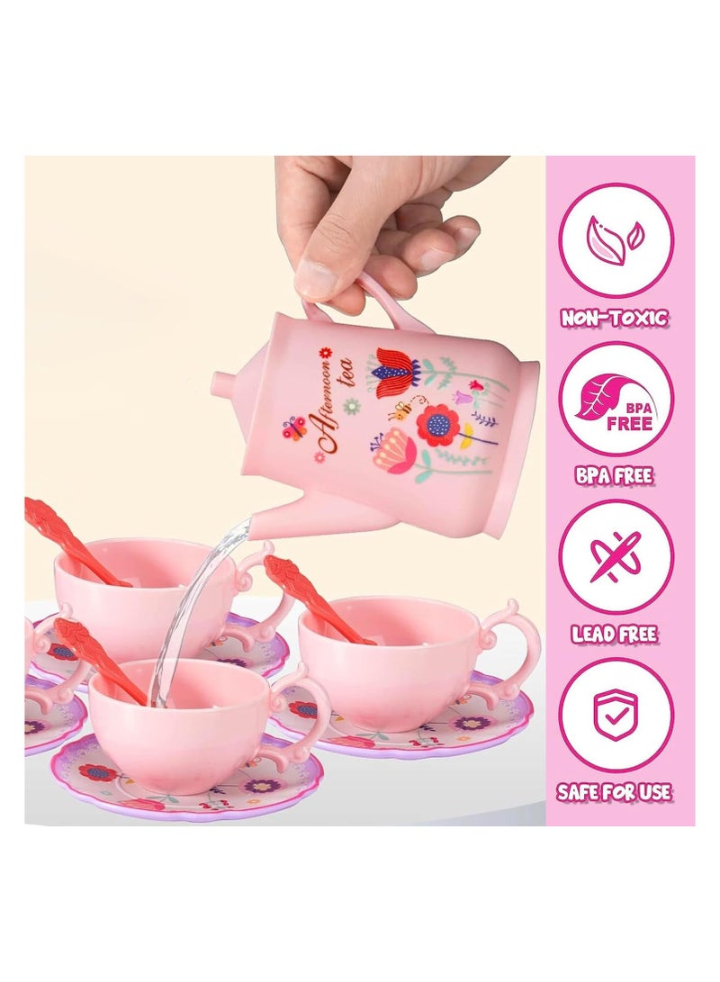 Tea Set for Little Girls, Birthday Gift for Age 3+ Years Old, Toddler Toys Tea Party Set for Little Girls, Princess Kids Kitchen Pretend Toy with Tin Tea Set, Desserts  Carrying Case - Image 4