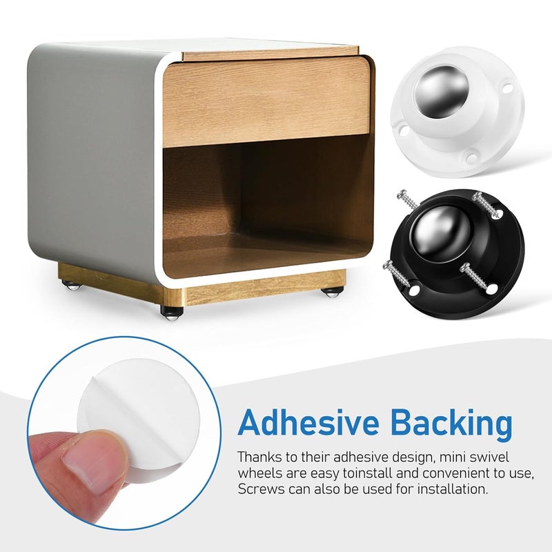 8Pcs Heavy Duty Self Adhesive Swivel Caster Wheels with Steel Balls Non Marking Furniture Rollers - Image 4