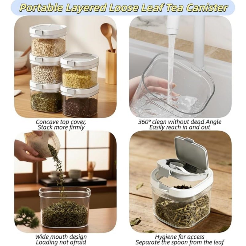 yuyingji 2-Pack 27oz Airtight Tea Canisters, Loose Leaf Tea Storage Containers with Light-Blocking Amber Jar & Spoon, Wide-Mouth Kitchen Canister for Loose Tea, Flour, Coffee, Sugar & Herbs - Image 4
