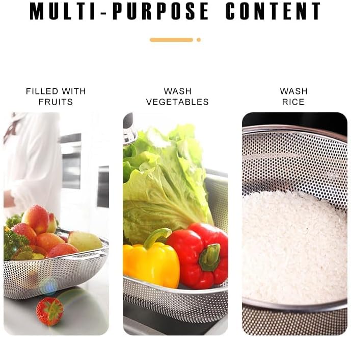FENNEC MART 20cm Premium Stainless Steel Colander Handle Strainer for Washing Grains, Fruits, Veggies, and Pasta in The Kitchen - Image 2