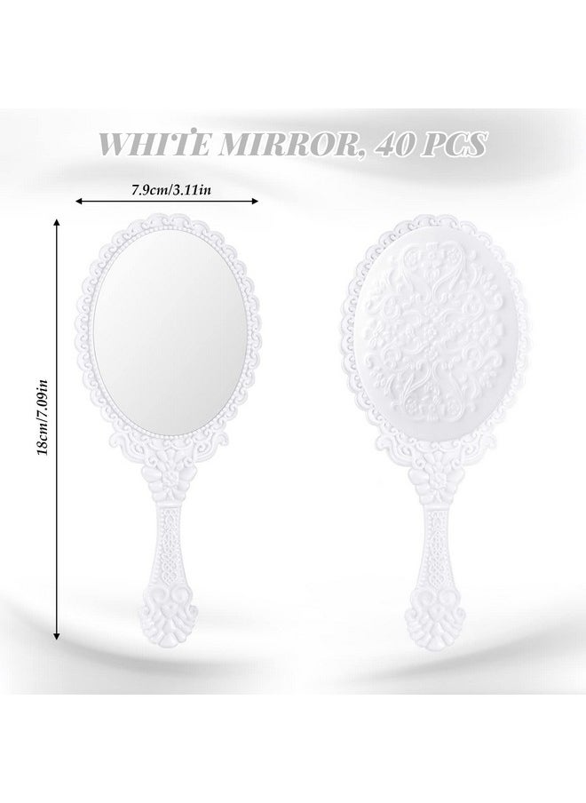 Namalu 40 Pcs Vintage Handheld Mirror Retro Hand Held Mirror Vintage Hand Mirror Hand Mirrors With Handle Plastic Hand Held Mirrors For Kids Cute Compact Mirror For Girls (White)  - Image 2