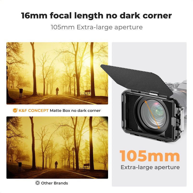 K&F CONCEPT Matte Box, DSLR Camera Matte Box with Carbon Fiber Top Flag, with 67/72/77/82/95mm Adapter Rings for 4x5.65 ND UV Filter/Circular Filter - Image 5