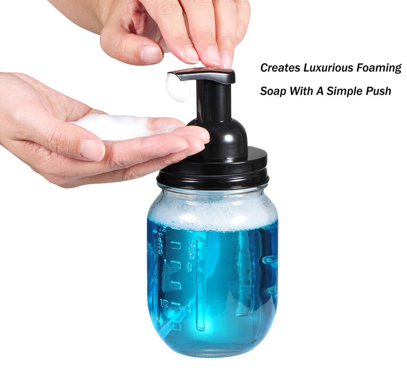 SheeChung 2 Pack Mason Jar Foaming Soap Dispenser Lids for Standard Mouth, Foaming Soap Dispenser Pump Replacement for Hand Sanitizer, Bath Liquid, Facial Cleansing Foam, Makeup Remover Water - Black - Image 3