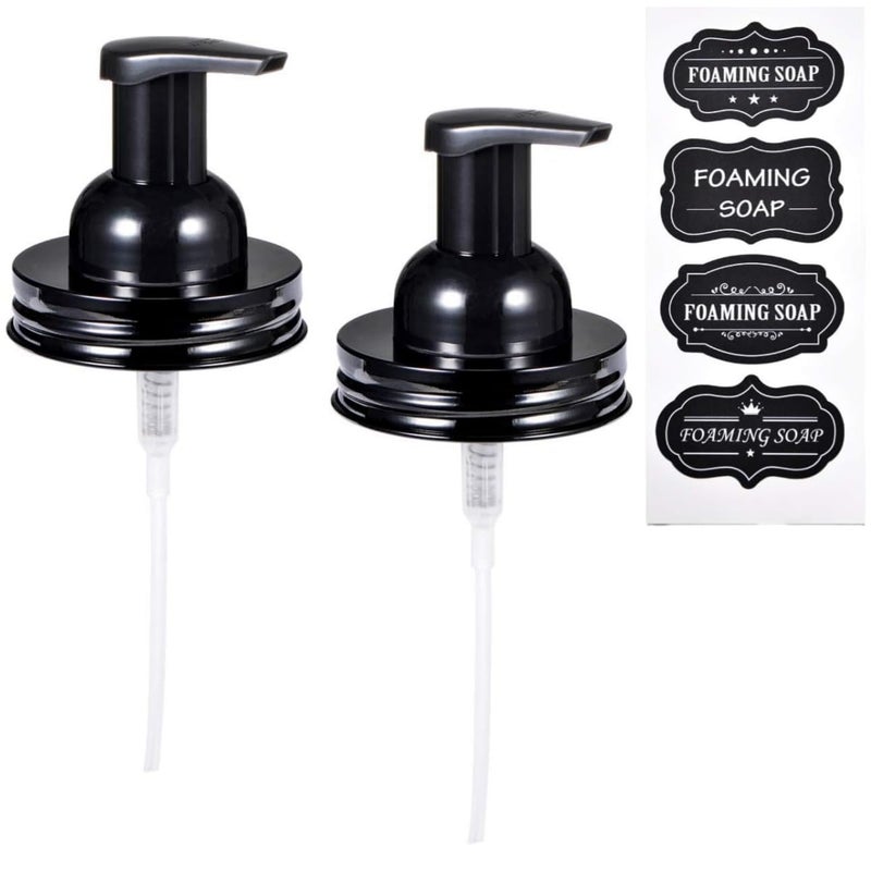 SheeChung 2 Pack Mason Jar Foaming Soap Dispenser Lids for Standard Mouth, Foaming Soap Dispenser Pump Replacement for Hand Sanitizer, Bath Liquid, Facial Cleansing Foam, Makeup Remover Water - Black - Image 1