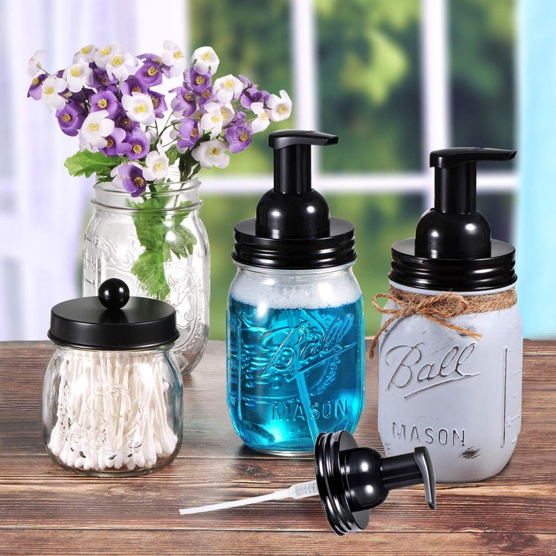 SheeChung 2 Pack Mason Jar Foaming Soap Dispenser Lids for Standard Mouth, Foaming Soap Dispenser Pump Replacement for Hand Sanitizer, Bath Liquid, Facial Cleansing Foam, Makeup Remover Water - Black - Image 4