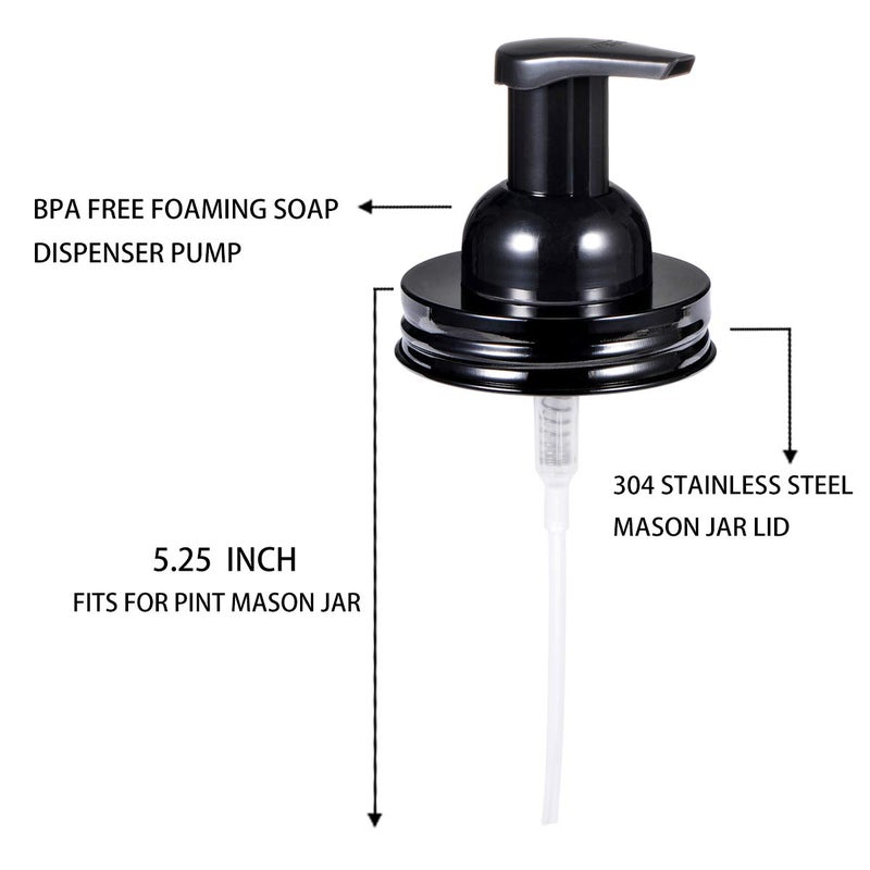SheeChung 2 Pack Mason Jar Foaming Soap Dispenser Lids for Standard Mouth, Foaming Soap Dispenser Pump Replacement for Hand Sanitizer, Bath Liquid, Facial Cleansing Foam, Makeup Remover Water - Black - Image 2