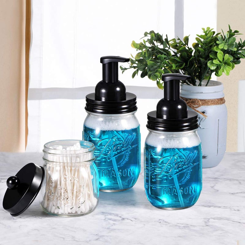 SheeChung 2 Pack Mason Jar Foaming Soap Dispenser Lids for Standard Mouth, Foaming Soap Dispenser Pump Replacement for Hand Sanitizer, Bath Liquid, Facial Cleansing Foam, Makeup Remover Water - Black - Image 5