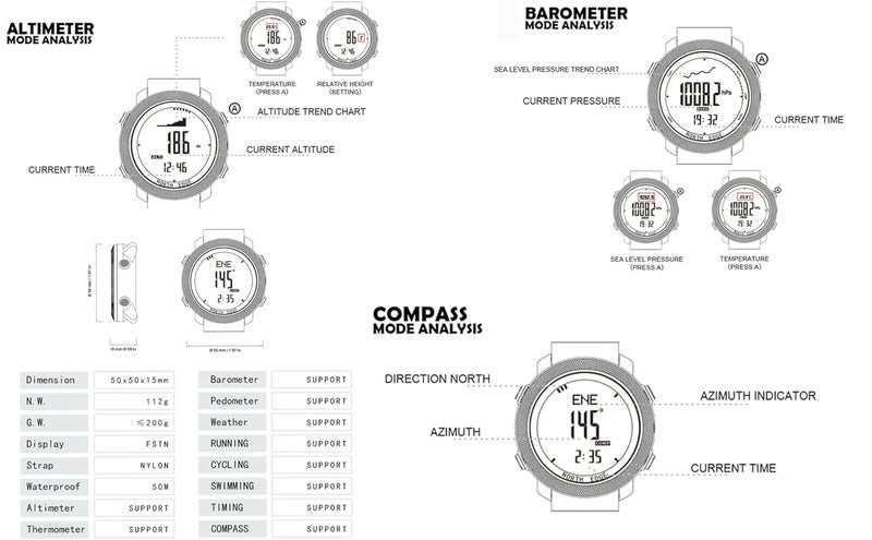 NORTH EDGE Men's Outdoor Sport Altimeter Barometer Compass Digital Military Watch: Apache, Black - Image 5