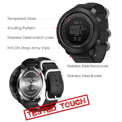 NORTH EDGE Men's Outdoor Sport Altimeter Barometer Compass Digital Military Watch: Apache, Black - Image 4