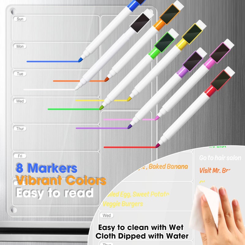 OORAII Acrylic Meal Planner Magnetic Menu Board for Kitchen Fridge w/Markers, Clear Weekly Calendar Planning Board Noteboard Refrigerator Dry Erase Board to Do/Grocery/Shopping List/Chore Chart, 12.8x9â€™â€™ - Image 4