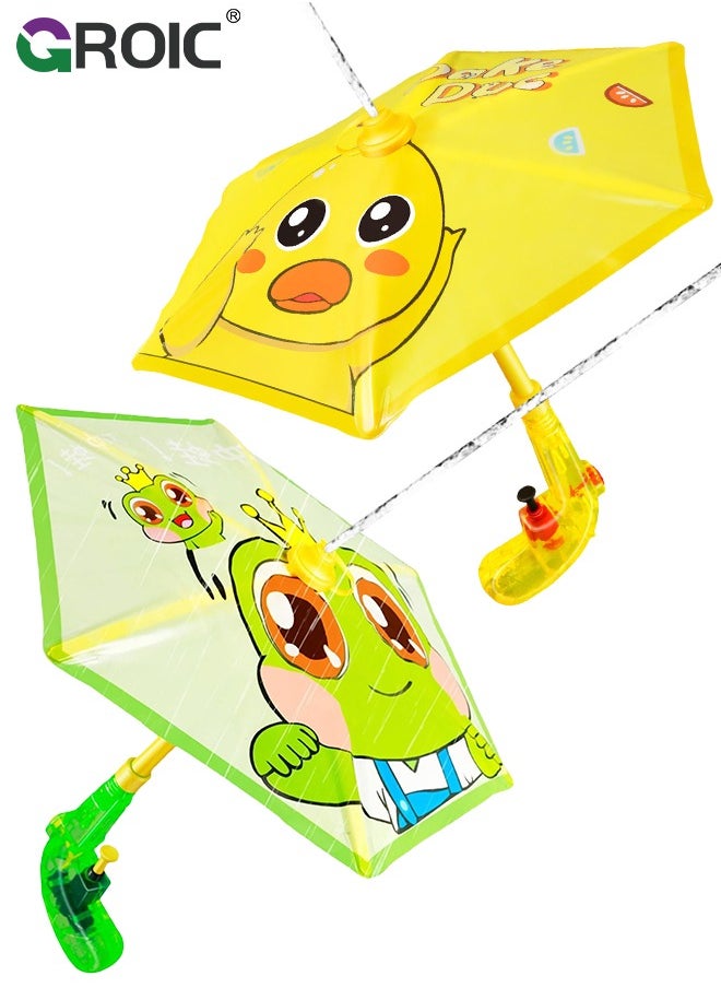 GROIC 2 Pcs 2 in 1 Water Shooter Toy with Umbrella, Kids Water Gun with Protective Umbrella Press Trigger Water Toy, Defense Nozzle Piston Design Fun Outdoor Entertainment Boys and Grils Toy  - Image 1