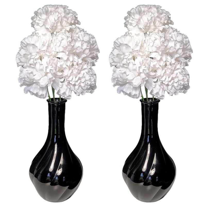 Flourish Vase with Artificial Flowers  Black and White  Perfect for Home Decor and Living Room Decoration Bedroom or Bathroom Ornament