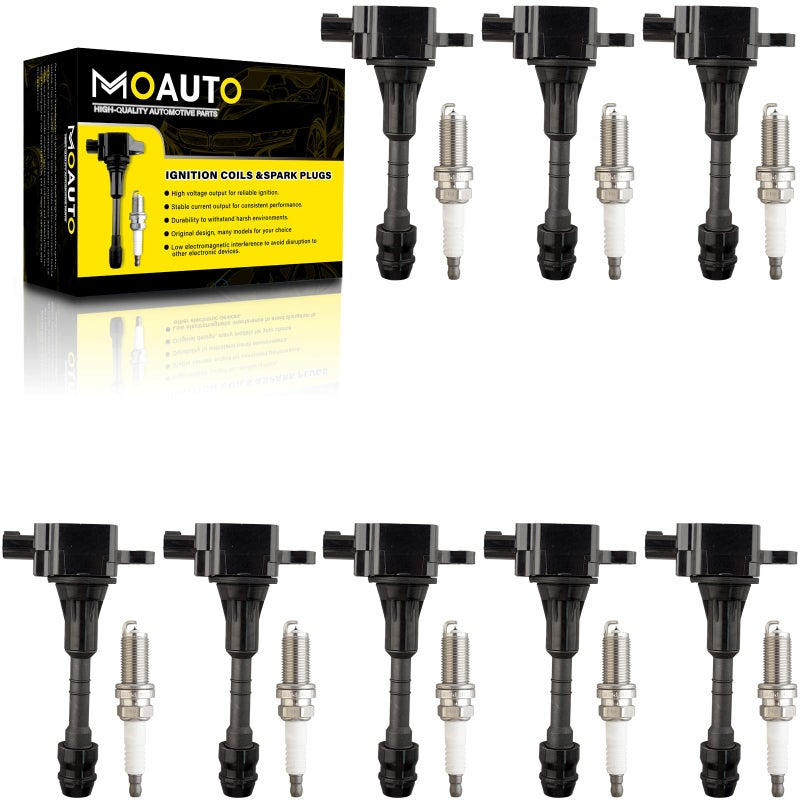 MOAUTO Set of 8 Ignition Coils Pack UF510 224487S015 8 PCS Iridium Spark Plugs Compatible with 20042007 Nissan Titan 20052006 Nissan Armada Infiniti QX5656L V8