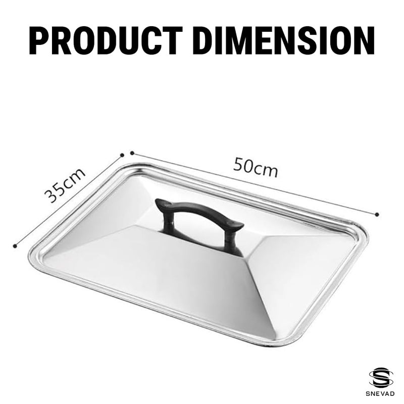 Snevad Snevad Stainless Steel Square Rectangular Roasting Pan with Steel Lid and Grip Handle Plate Roaster Pan Baking Tray Fish Chicken Food Tray Grill Plate Serving Dish Plate Dishwasher Safe [35x27x8 CM] - Image 3