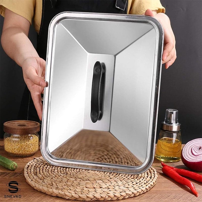Snevad Snevad Stainless Steel Square Rectangular Roasting Pan with Steel Lid and Grip Handle Plate Roaster Pan Baking Tray Fish Chicken Food Tray Grill Plate Serving Dish Plate Dishwasher Safe [35x27x8 CM] - Image 5