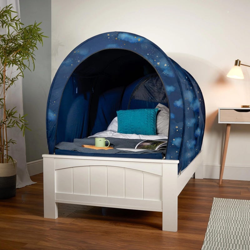 Snuggy Pod Bed Canopy  Gold Star Double  Premium Portable Indoor Sleep Tent for Beds  Relaxing Shelter for Sensory Children  Lightweight  Breathable Fabric  Foldable Design  Easy Assembly