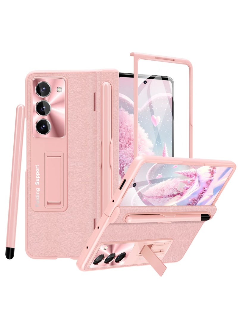 SYOSI Case for Samsung Galaxy Z Fold 5 with S Pen & 9H Ultra Thin Screen Protector, Hinge Coverage Protection Luxury Phone Cover, Fingerprint-Free, Front Glass All-Inclusive Case (Girly Pink) - Image 1