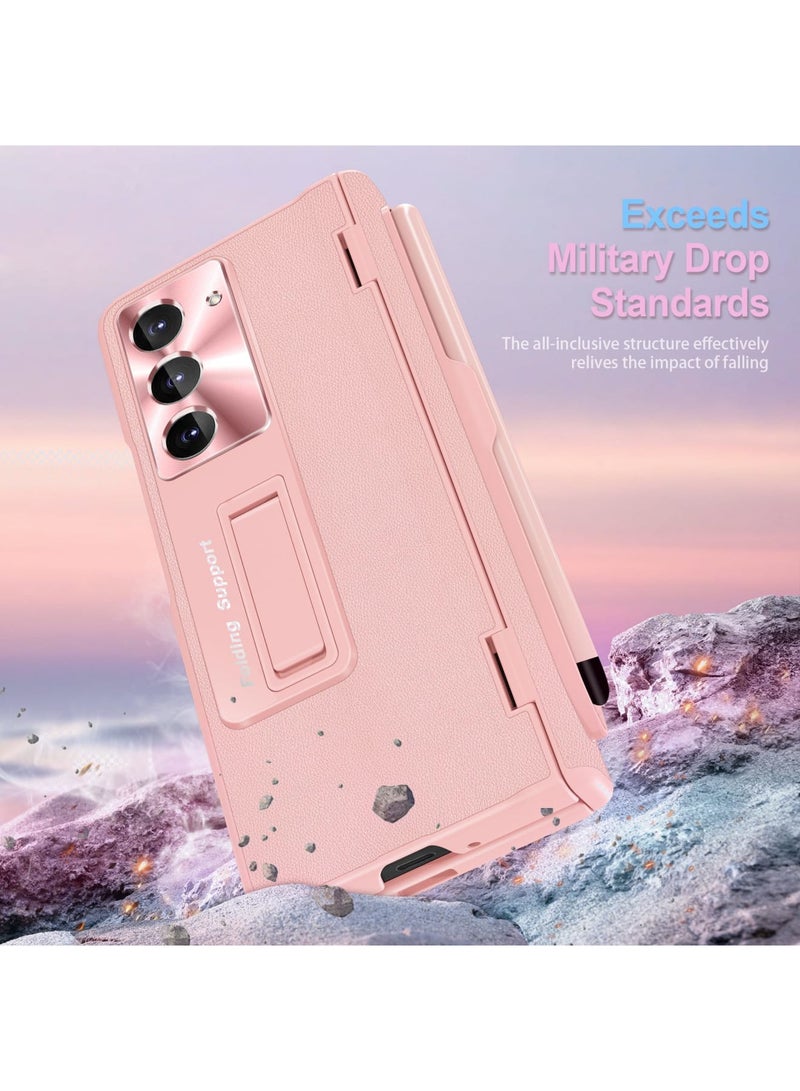 SYOSI Case for Samsung Galaxy Z Fold 5 with S Pen & 9H Ultra Thin Screen Protector, Hinge Coverage Protection Luxury Phone Cover, Fingerprint-Free, Front Glass All-Inclusive Case (Girly Pink) - Image 2