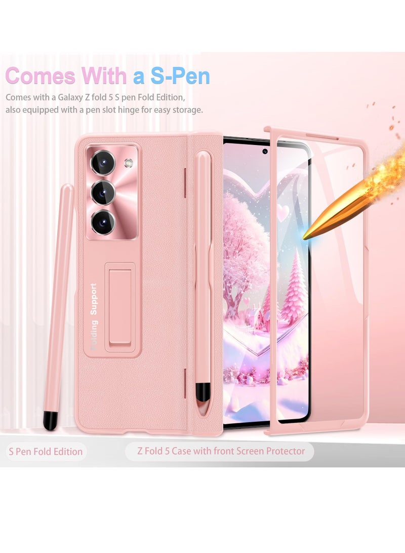 SYOSI Case for Samsung Galaxy Z Fold 5 with S Pen and 9H Ultra Thin Screen Protector Hinge Coverage Protection Luxury Phone Cover Fingerprint Free Front Glass All Inclusive Case Girly Pink - Image 4