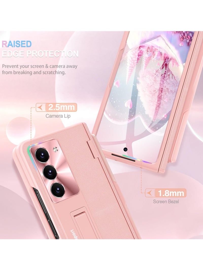 SYOSI Case for Samsung Galaxy Z Fold 5 with S Pen and 9H Ultra Thin Screen Protector Hinge Coverage Protection Luxury Phone Cover Fingerprint Free Front Glass All Inclusive Case Girly Pink - Image 5
