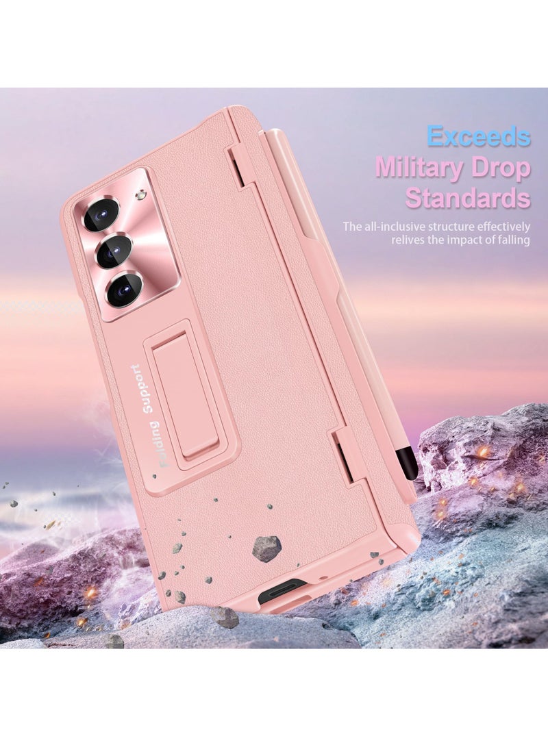 SYOSI Case for Samsung Galaxy Z Fold 5 with S Pen and 9H Ultra Thin Screen Protector Hinge Coverage Protection Luxury Phone Cover Fingerprint Free Front Glass All Inclusive Case Girly Pink - Image 2