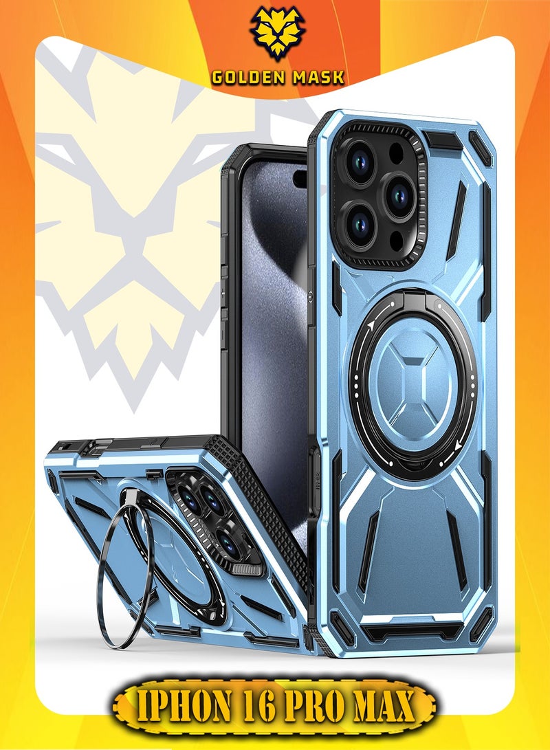 GOLDEN MASK GOLDEN MASK For iPhone 16 Pro Max Armored II Series Mag-Safe Magnetic Holder Phone Case (Blue)