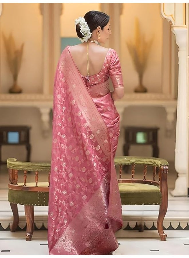 Yashika Women's Pure Kanjivaram Silk Saree Soft Banarasi Style Wedding With Blouse Piece | Saree For Women | New Sari - Image 2