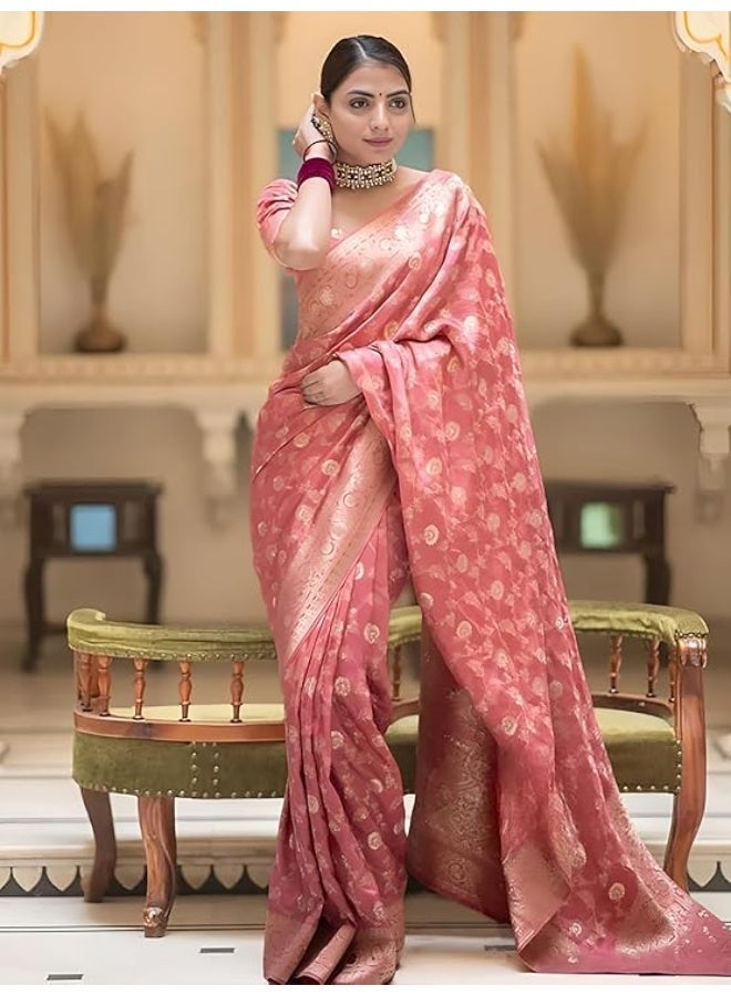 Yashika Women's Pure Kanjivaram Silk Saree Soft Banarasi Style Wedding With Blouse Piece | Saree For Women | New Sari - Image 3