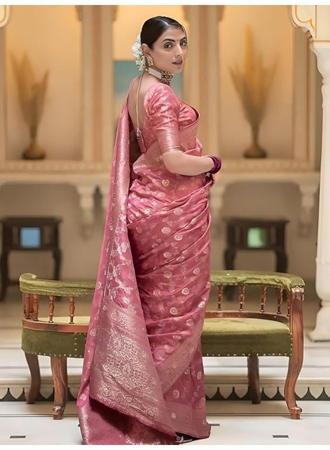Yashika Women's Pure Kanjivaram Silk Saree Soft Banarasi Style Wedding With Blouse Piece | Saree For Women | New Sari - Image 4