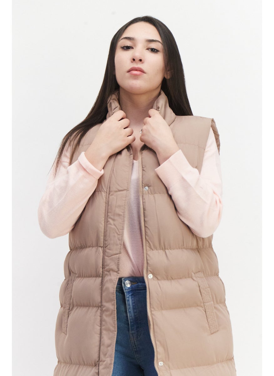 French Connection - Women Solid Puffer Vest Coat, Shade Brown - Image 1
