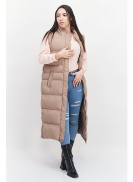 Women Solid Puffer Vest Coat, Shade Brown