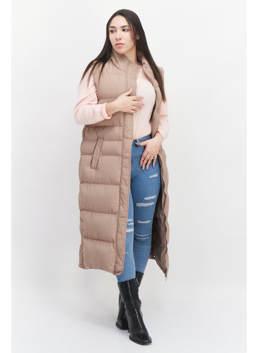 French Connection - Women Solid Puffer Vest Coat, Shade Brown - Image 1