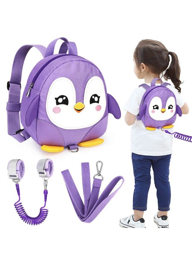 accmor Toddler Harness Backpack Leash Cute Penguin Kid Backpacks With Anti Lost Wrist Link Mini Child Backpack Harness Leashes Walking Wristband Rope Travel Bag Harness Rein For Baby Girls (Purple)  - Image 1
