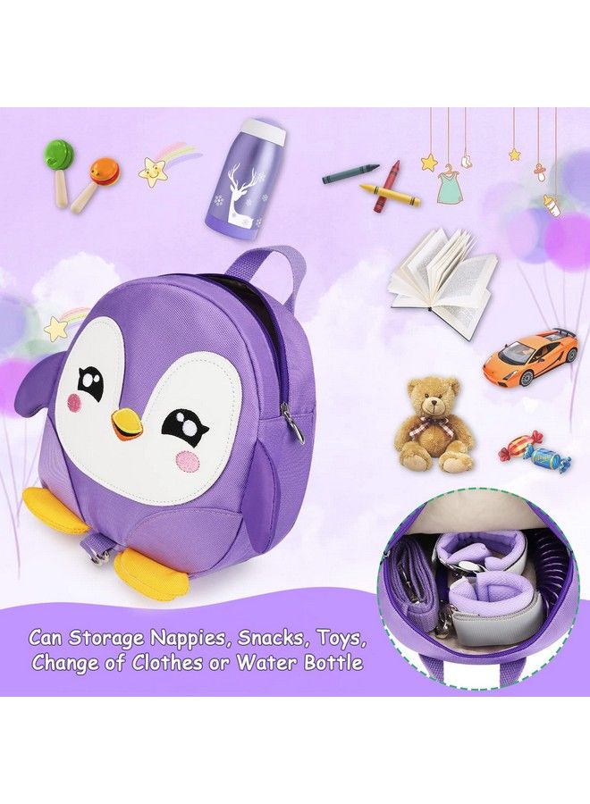 accmor Toddler Harness Backpack Leash Cute Penguin Kid Backpacks With Anti Lost Wrist Link Mini Child Backpack Harness Leashes Walking Wristband Rope Travel Bag Harness Rein For Baby Girls (Purple)  - Image 5