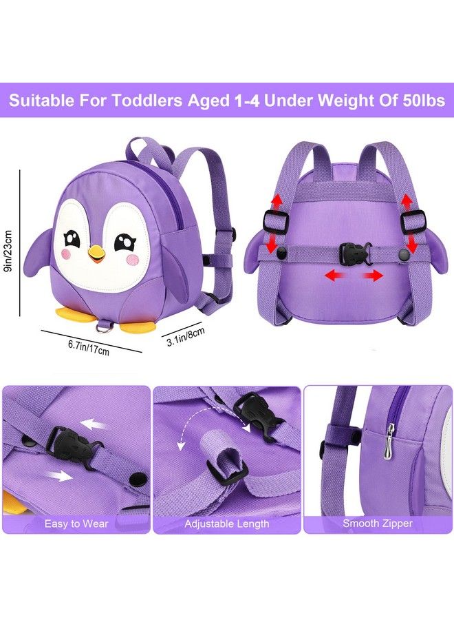 accmor Toddler Harness Backpack Leash Cute Penguin Kid Backpacks With Anti Lost Wrist Link Mini Child Backpack Harness Leashes Walking Wristband Rope Travel Bag Harness Rein For Baby Girls (Purple)  - Image 3