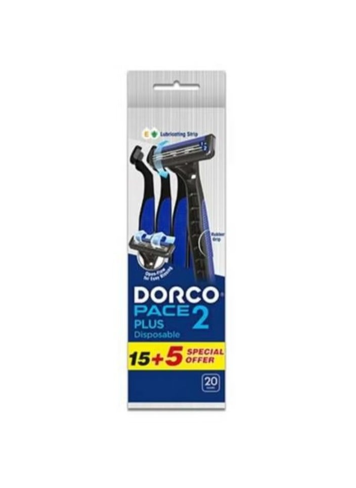 DORCO Set of 15+5 - Pace2 Plus Disposable Razor Multicolour 