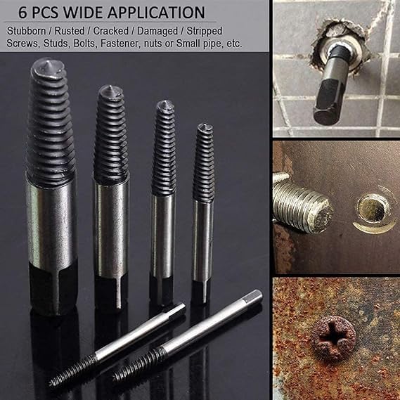 NityaEcommerce nitya 6 Pcs Broken Bolt Extractor Kit Pipe Screw Extractor Set Damaged Bolt Water Pipe Remover Set for 18 to 1 inch Thread Broken Stud Screw Bolt Easy Back Out - Image 5