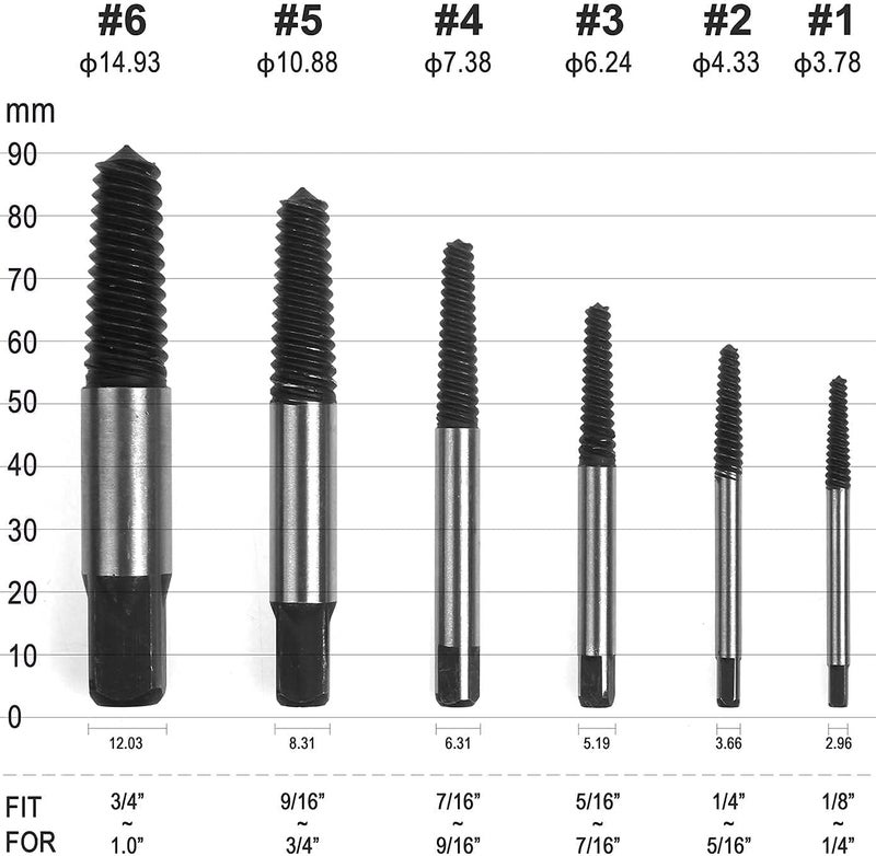NityaEcommerce nitya 6 Pcs Broken Bolt Extractor Kit Pipe Screw Extractor Set Damaged Bolt Water Pipe Remover Set for 18 to 1 inch Thread Broken Stud Screw Bolt Easy Back Out - Image 3