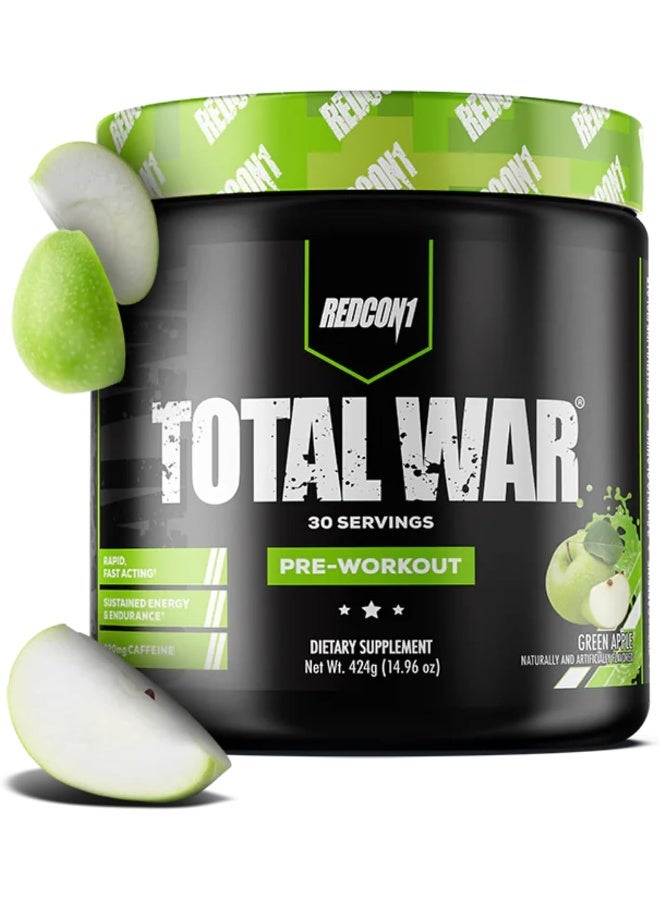 ريدكون ١ توتال وار - قبل التمرين، ٣٠ حصة، يعزز الطاقة، يزيد القدرة على التحمل والتركيز، بيتا ألانين، كافيين (تفاح أخضر) - Image 1