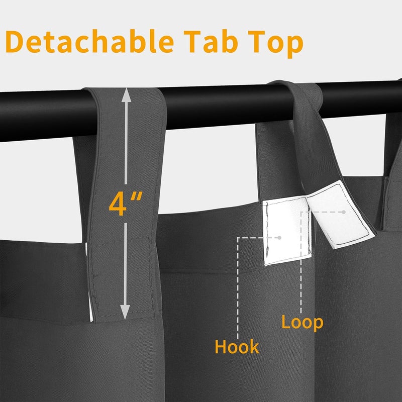 Easy-Going Outdoor Patio Curtains Detachable Tab Top Windproof Weatherproof Curtain for Cabana, Porch, Pergola and Gazebo, Tab Bottom Drape, 2 Panels, 110W x 96L inch, Gray - Image 2