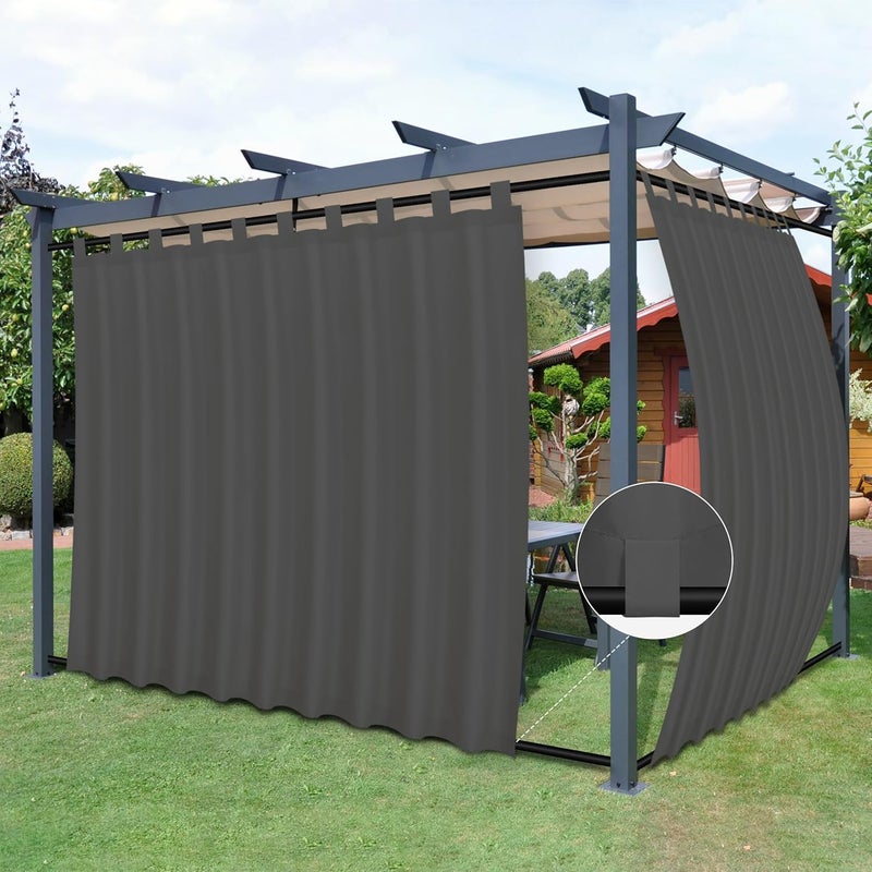 Easy-Going Outdoor Patio Curtains Detachable Tab Top Windproof Weatherproof Curtain for Cabana, Porch, Pergola and Gazebo, Tab Bottom Drape, 2 Panels, 110W x 96L inch, Gray - Image 1