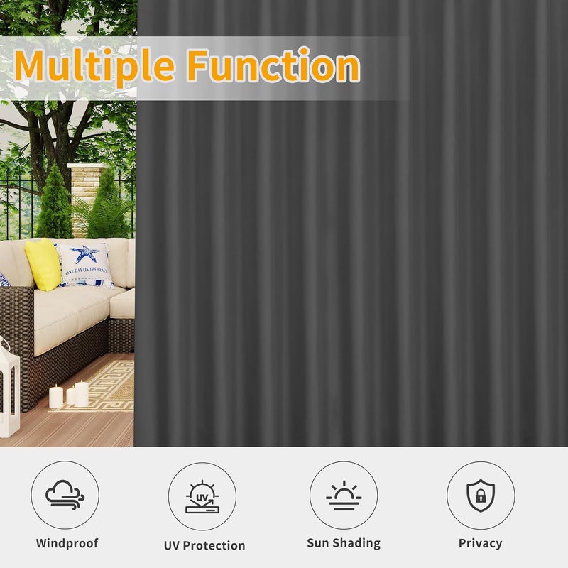 Easy-Going Outdoor Patio Curtains Detachable Tab Top Windproof Weatherproof Curtain for Cabana, Porch, Pergola and Gazebo, Tab Bottom Drape, 2 Panels, 110W x 96L inch, Gray - Image 5