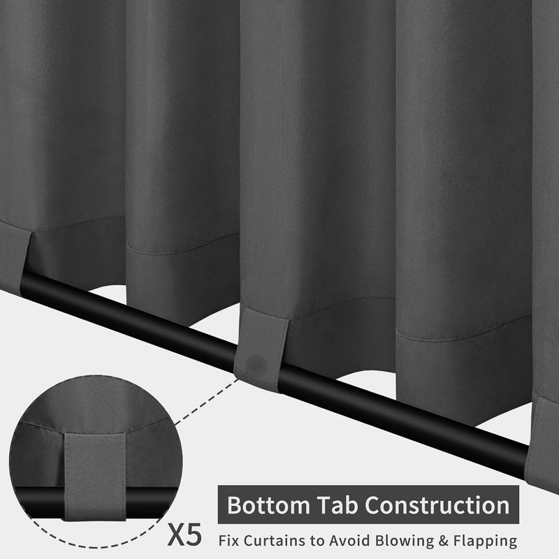 Easy-Going Outdoor Patio Curtains Detachable Tab Top Windproof Weatherproof Curtain for Cabana, Porch, Pergola and Gazebo, Tab Bottom Drape, 2 Panels, 110W x 96L inch, Gray - Image 3