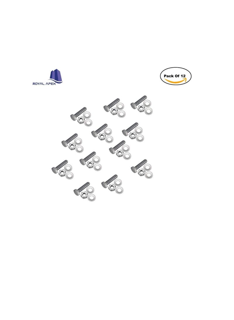 Generic - 12 pcs Hex Head Screw Bolts Nuts & Washers Fully Thread GI Plain Finish Bolt Set. (8, 20MM) - Image 1