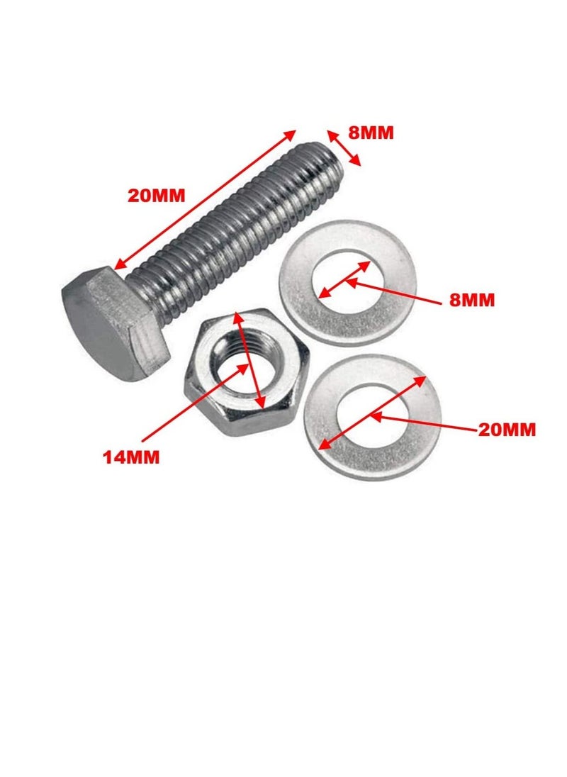 Generic - 12 pcs Hex Head Screw Bolts Nuts & Washers Fully Thread GI Plain Finish Bolt Set. (8, 20MM) - Image 1
