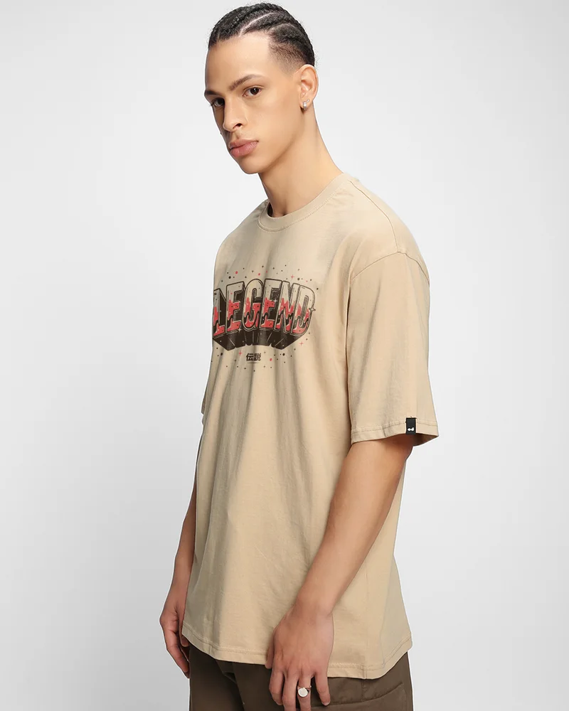 bewakoof Men's Ginger Root Brown Legend Typography Oversized T-shirt