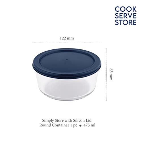 La Opala Cook Serve Store 100% Borosilicate Glass Storage Container | Simply Store with Silicon Lid | Round 475 ml | Microwave & Oven Proof | Dishwasher & Freezer Proof | Durable | Transparent - Image 2