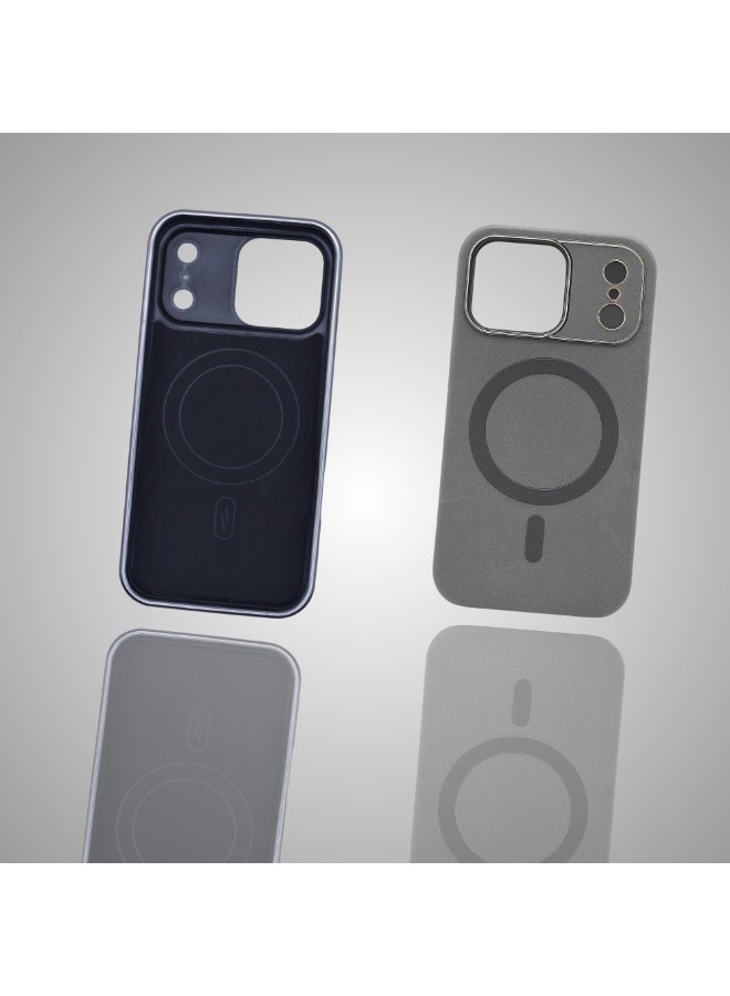جراب مغناطيسي بتصميم جلد فاخر لهاتف iPhone 17 Pro Max – باللون الرمادي الأنيق – غطاء حماية ضد الصدمات مزود بحلقة مغناطيسية وحماية عدسة الكاميرا (رمادي) - Image 3